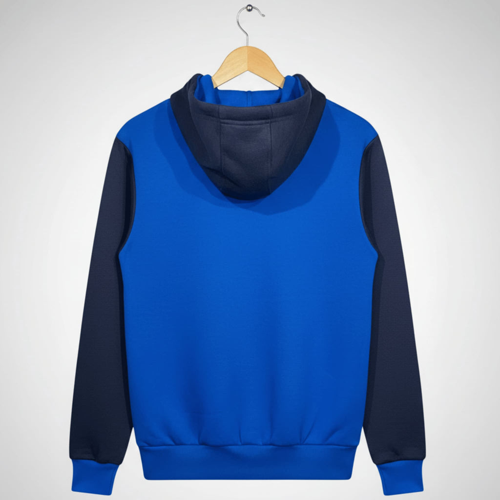 Unisex Color Block Hoodie | Black & Royal Blue Cotton Fleece