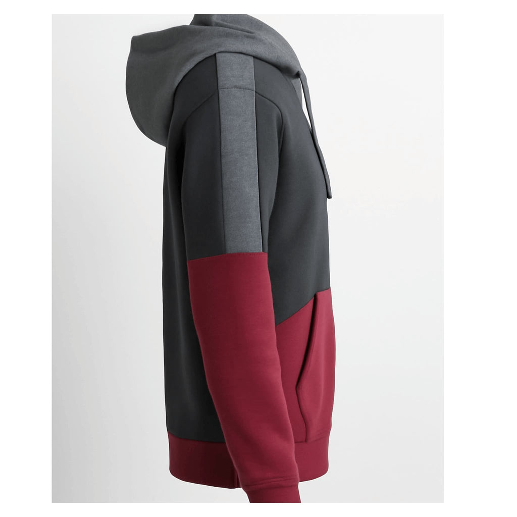 Unisex Color Block Hoodie | Black, Burgundy & Charcoal Grey Fleece