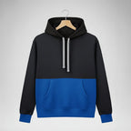 Unisex Color Block Hoodie | Black & Royal Blue Cotton Fleece