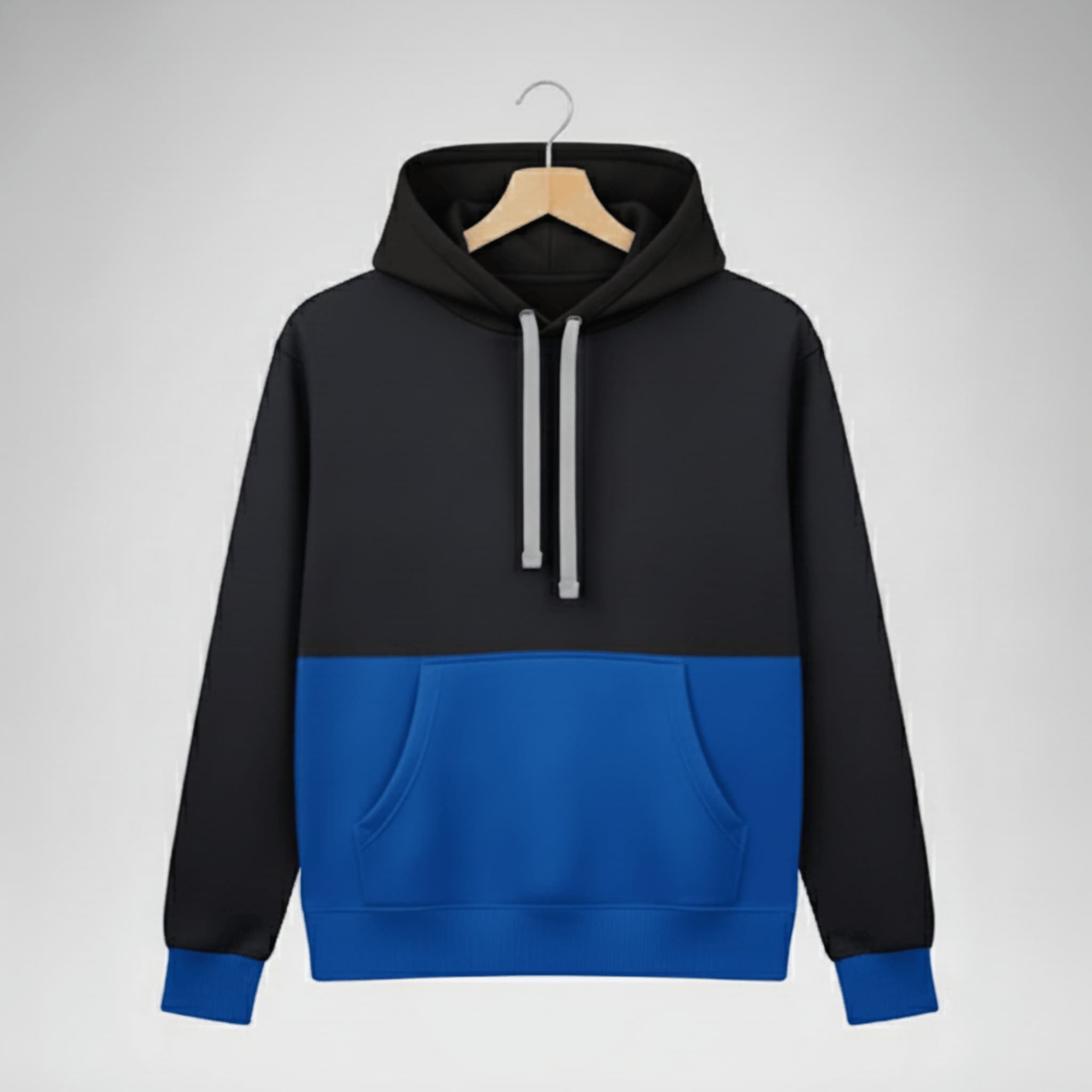 Unisex Color Block Hoodie | Black & Royal Blue Cotton Fleece