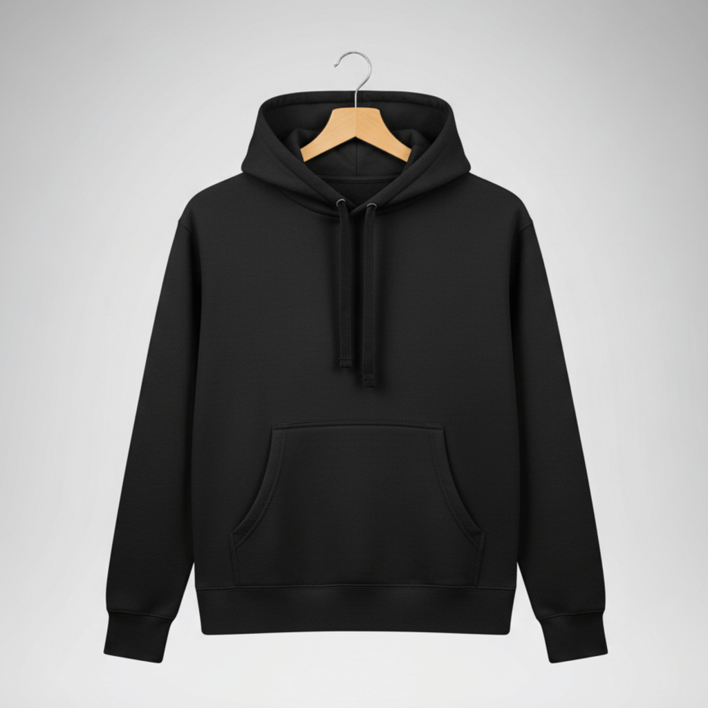 Unisex Black Plain Hoodie | Premium Cotton Fleece