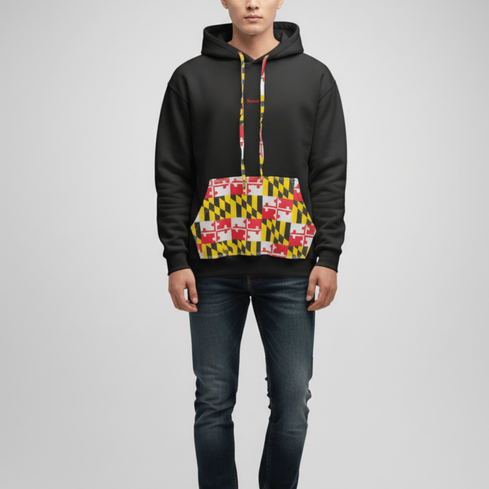 Unisex Black Graphic Pocket Hoodie | Multi-Color Print Fleece