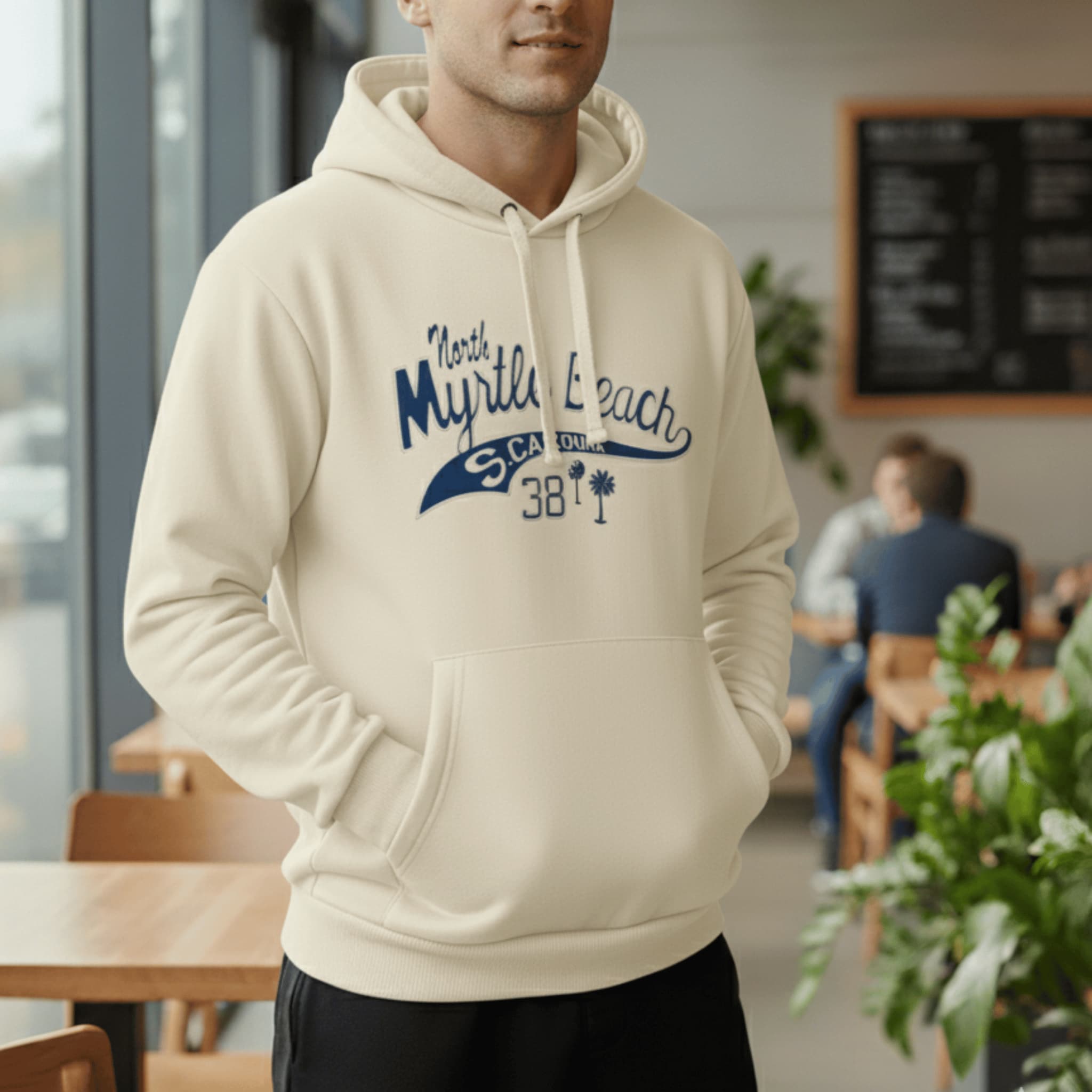 Unisex Cream Graphic Hoodie | North Myrtle Beach Print Fleece